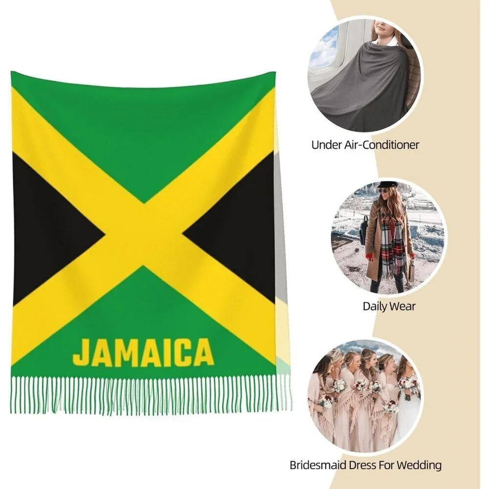 Women Jamaican Flag Shawl Wrap Faux Cashmere Large Soft Warm Scarf
